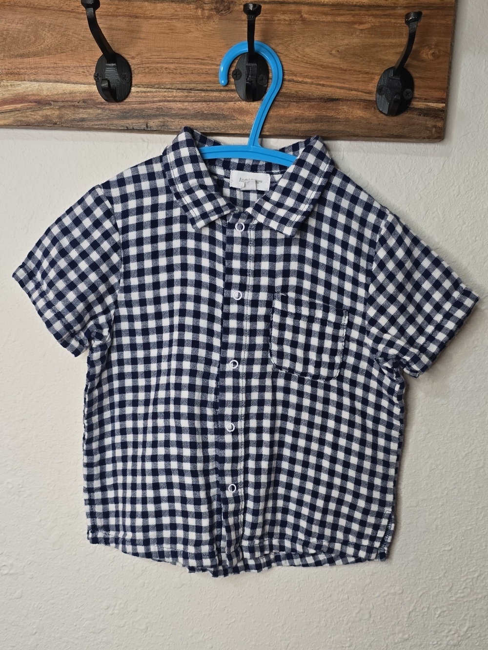 Angel Dear Navy & White Gingham Button Front Shirt